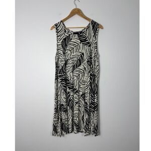 Tropical Cynthia Rowley Woman 1X Swing Dress Black White Palm Leaf Sleeveless